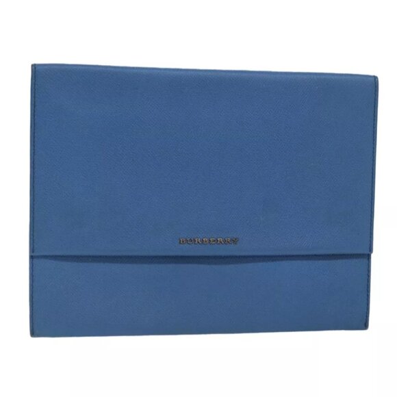 BURBERRY Clutch Bag Leather Blue Silver Auth bs17692 - Picture 1 of 16